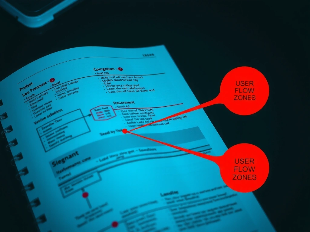 Extrait de wireframe annoté avec zones critiques