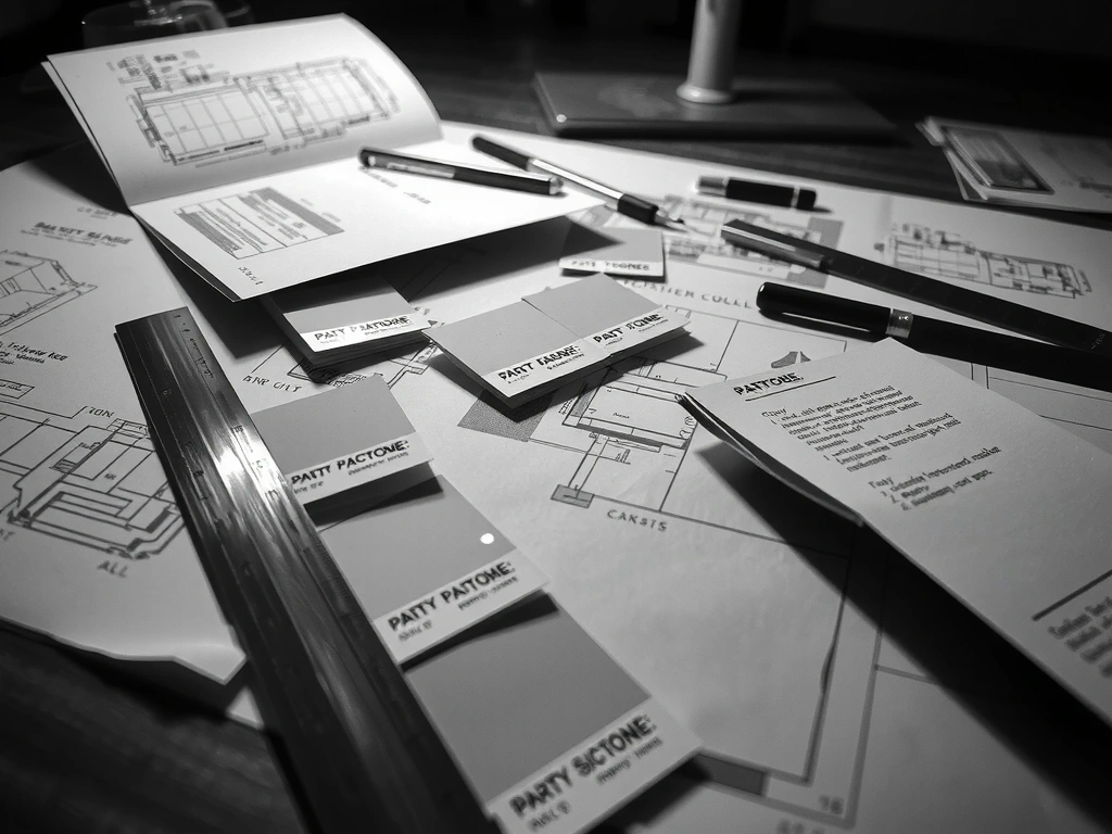 Plan de travail d'architecte aux croquis et règles